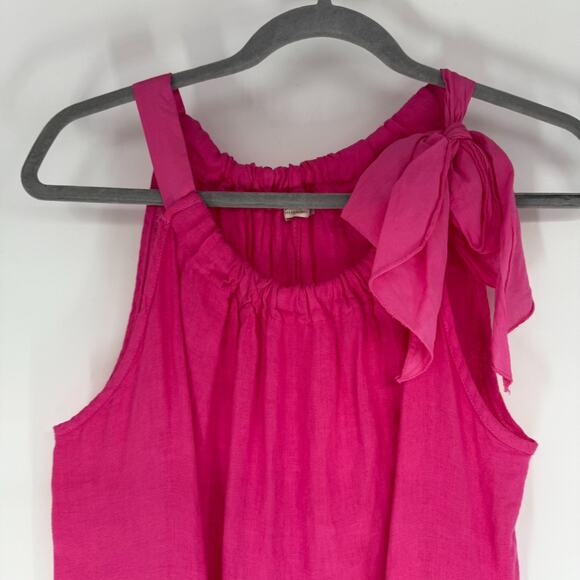 Bella Umbra Halter Sundress Size L Hot Pink Linen Sleeveless Tiered Bow Tie Neck - Picture 3 of 8